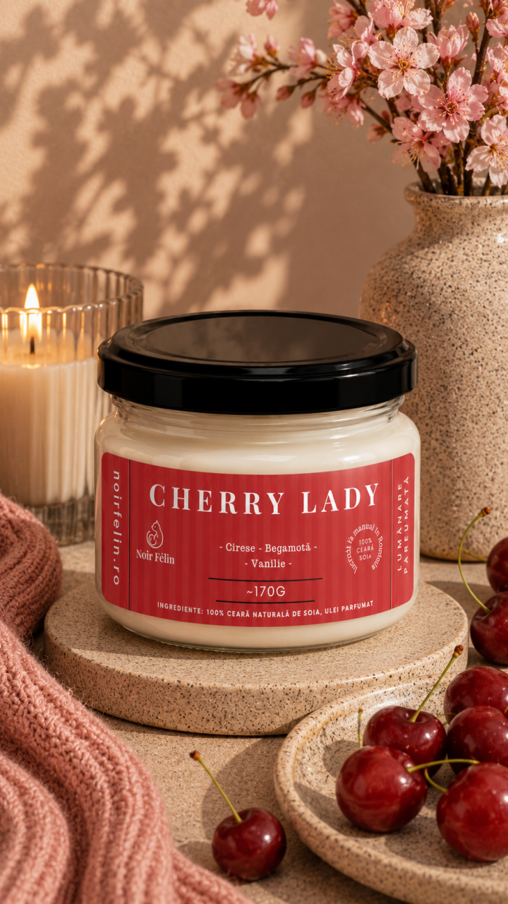 Lumanare parfumata soia Cherry Lady - Cirese, Bergamota, Vanilie, ceara naturala, handmade [2]