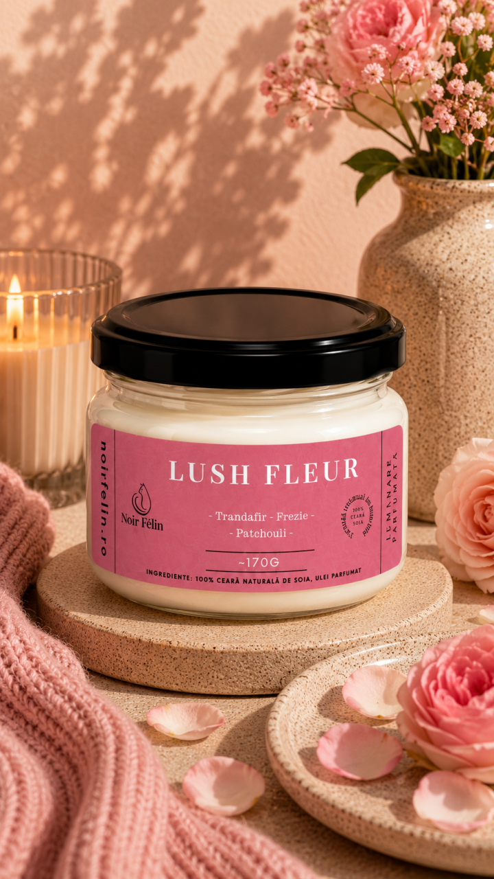 Lumanare parfumata soia Lush Fleur - Trandafir, Frezie, Pacthouli, ceara naturala, handmade [2]