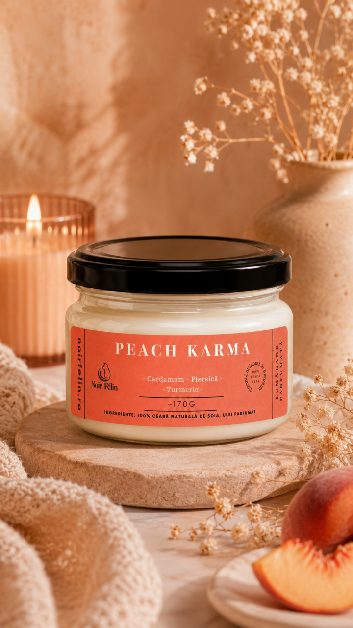 Lumanare parfumata soia Peach Karma - Cardamom, Piersica, Turmeric, ceara naturala, handmade [2]