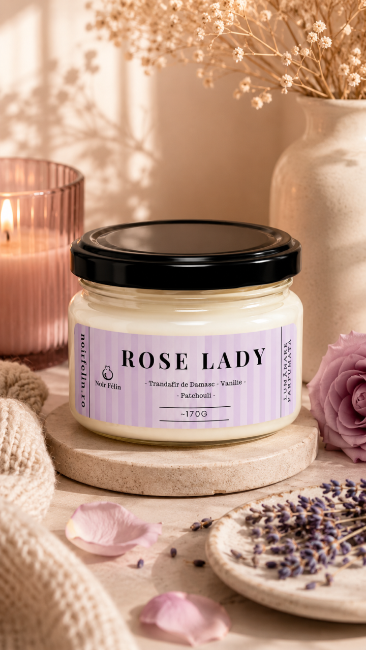 Lumanare parfumata soia Rose Lady - Trandafir de Damasc, Vanilie, Patchouli, ceara naturala, handmade [2]