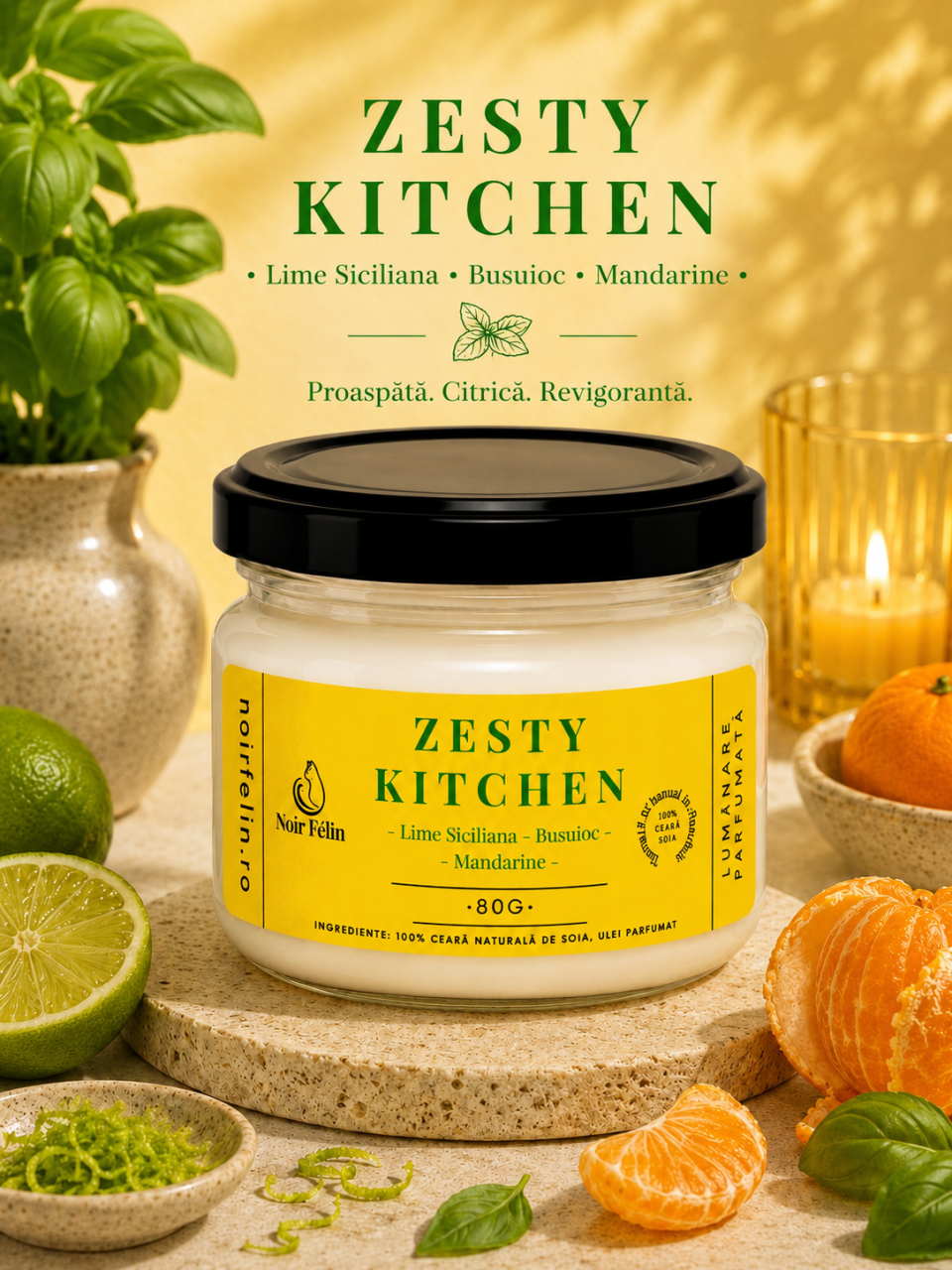 Lumanare parfumata soia Zesty Kitchen - Lime Sicilian, Busuioc, Mandarine, ceara naturala, handmade [3]