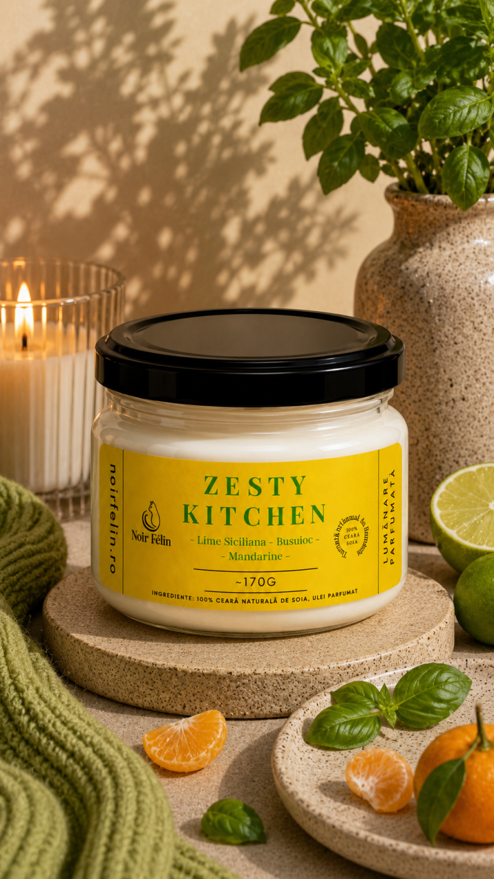 Lumanare parfumata soia Zesty Kitchen - Lime Sicilian, Busuioc, Mandarine, ceara naturala, handmade [2]