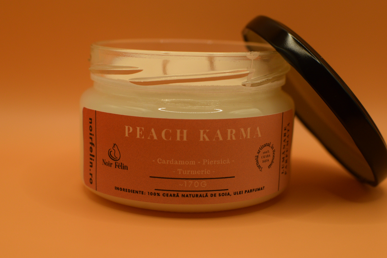 Lumanare parfumata soia Peach Karma - Cardamom, Piersica, Turmeric, ceara naturala, handmade [3]