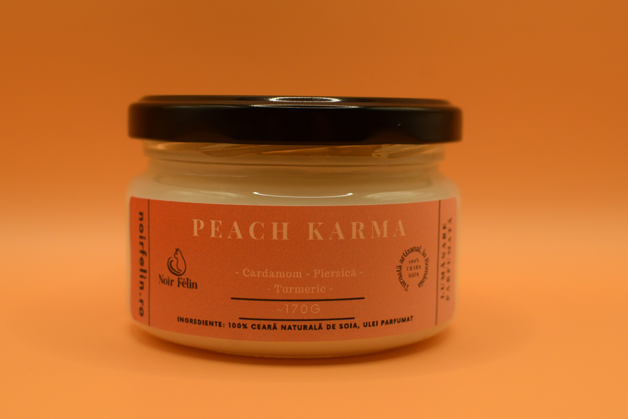 Lumanare parfumata soia Peach Karma - Cardamom, Piersica, Turmeric, ceara naturala, handmade [2]