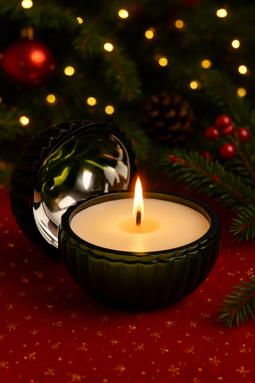 Set lumanari parfumate soia handmade de Craciun in glob de sticla cu arome de Mar si Scortisoara, Brad de Craciun sau Lemn in Soba (Iarna pe Ulita), Cadou de Craciun - Noir Felin [5]