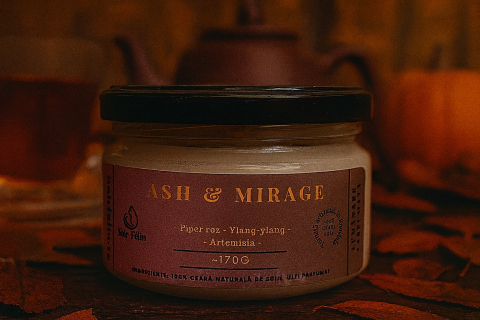 Lumânări Pentru Zile Cu Povești și Liniște - Lumanare parfumata soia Ash & Mirage - Piper Roz, Ylang-Ylang, Artemisia, ceara naturala, handmade