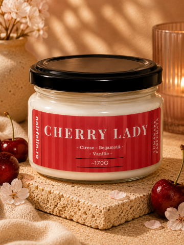 Ediții Limitate - Lumanare parfumata soia Cherry Lady - Cirese, Bergamota, Vanilie, ceara naturala, handmade