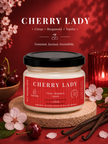 Toate Produsele - Lumanare parfumata soia Cherry Lady - Cirese, Bergamota, Vanilie, ceara naturala, handmade