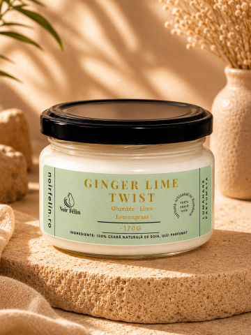 Ediții Limitate - Lumanare parfumata soia Ginger Lime Twist - Ghimbir, Lime, Lemongrass, ceara naturala, handmade