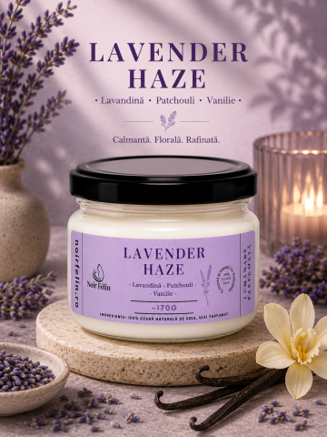 Toate Produsele - Lumanare parfumata soia Lavander Haze - Lavandina, Patchouli, Vanilie, ceara naturala, handmade