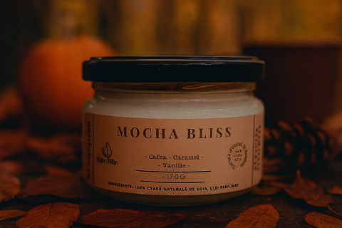 Lumânări Pentru Zile Cu Povești și Liniște - Lumanare parfumata soia Mocha Bliss - Cafea, Caramel, Vanilie, ceara naturala, handmade