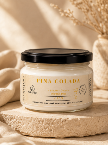 Ediții Limitate - Lumanare parfumata soia Pina Colada - Ananas, Cocos, Migdale Fine, ceara naturala, handmade