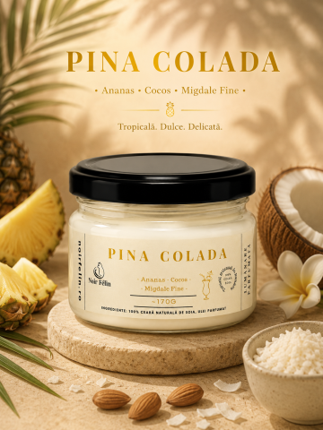 Toate Produsele - Lumanare parfumata soia Pina Colada - Ananas, Cocos, Migdale Fine, ceara naturala, handmade
