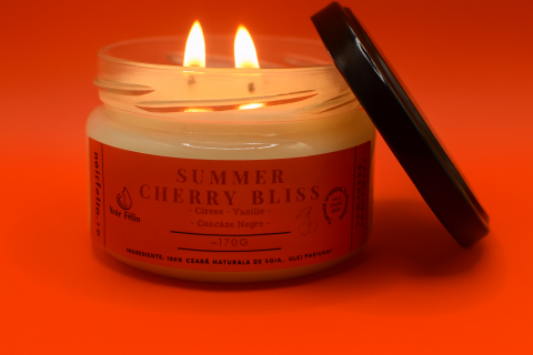 Toate Produsele - Lumanare parfumata soia Summer Cherry Bliss - Cirese, Vanilie, Coacaze Negre, ceara naturala, handmade