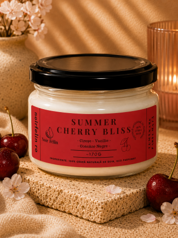Toate Produsele - Lumanare parfumata soia Summer Cherry Bliss - Cirese, Vanilie, Coacaze Negre, ceara naturala, handmade