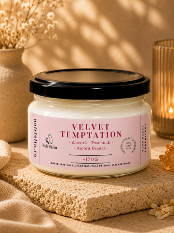Ediții Limitate - Lumanare parfumata soia Velvet Temptation - Zmeura, Patchouli, Ambra Usacata, ceara naturala, handmade