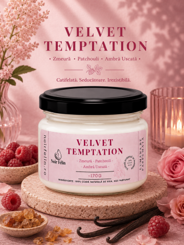 Toate Produsele - Lumanare parfumata soia Velvet Temptation - Zmeura, Patchouli, Ambra Usacata, ceara naturala, handmade