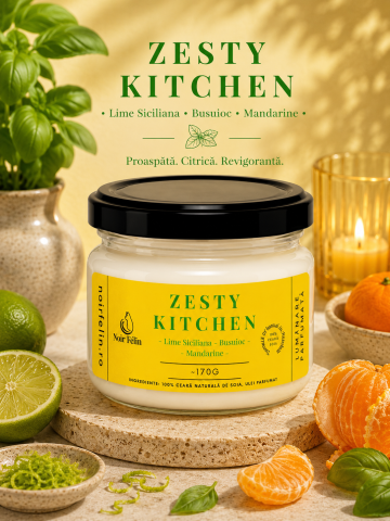 Toate Produsele - Lumanare parfumata soia Zesty Kitchen - Lime Sicilian, Busuioc, Mandarine, ceara naturala, handmade