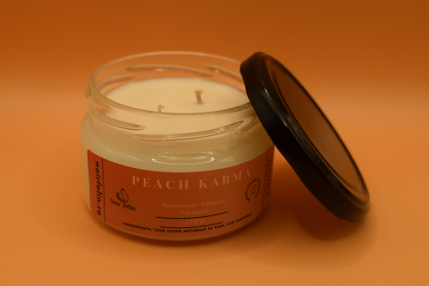 Lumanare parfumata soia Peach Karma - Cardamom, Piersica, Turmeric, ceara naturala, handmade [3]