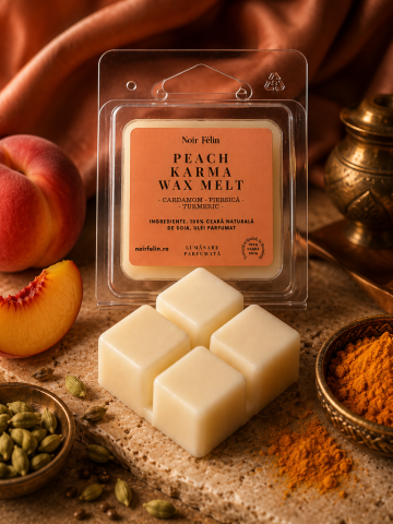 Toate Produsele - Wax Melt soia Peach Karma - Cardamom, Piersica, Turmeric, ceara naturala, handmade