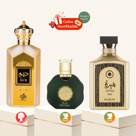 Seturi Parfumuri - Pachet 3 parfumuri arabesti Lattafa Meydan Meera Gold Daim