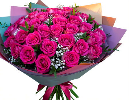 Buchete de 25 de trandafiri - Buchet de 25 trandafiri roz fucsia