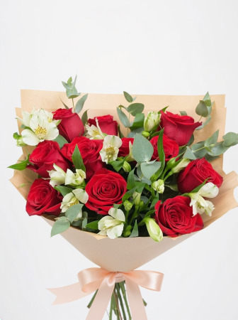 Love - Buchet trandafiri roșii și alstroemeria