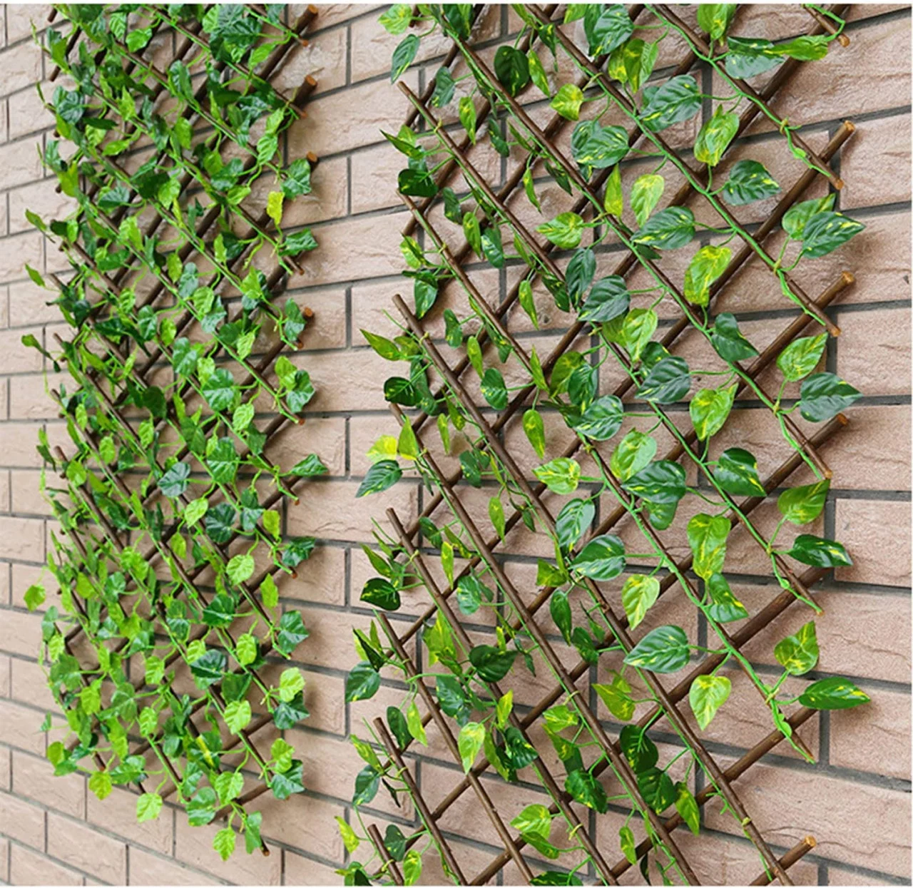 Gard artificial extensibil din lemn 200cm x 100cm, cu frunze verzi [2]