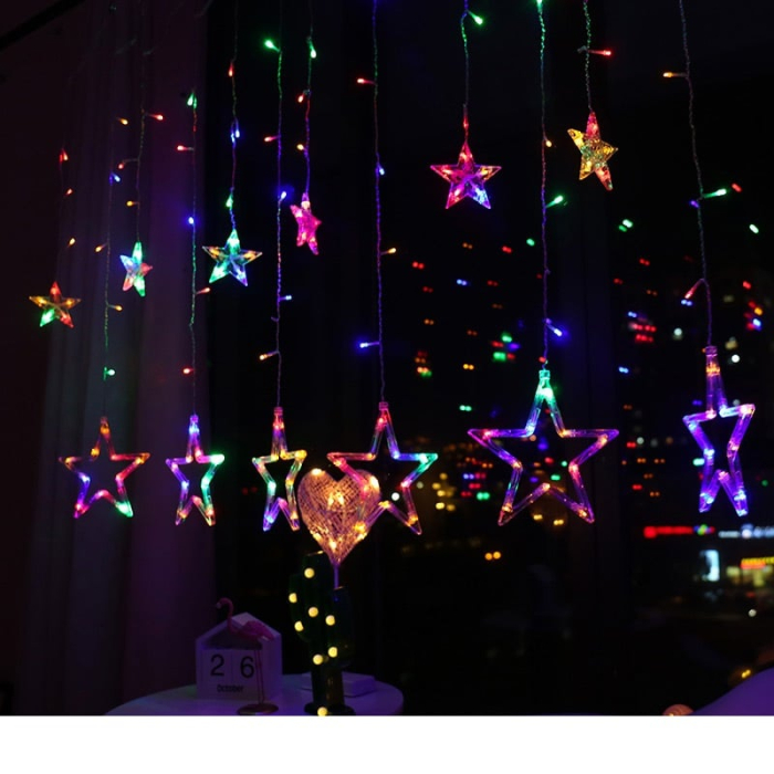 Instalatie Craciun, perdea, stele multicolor 3 m [4]