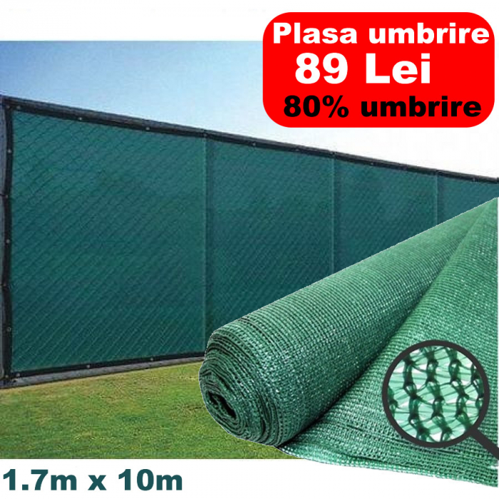 Plasa de umbrire Micul Fermier, 1.7x10m, 80g/mp, grad de umbrire 80%, material HDPE, protectie UV [1]