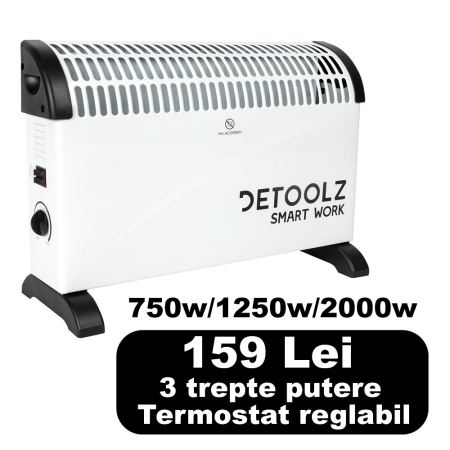 Sisteme incalzire - Convector electric cu termostat reglabil Detoolz, 2KW, 3 trepte de putere