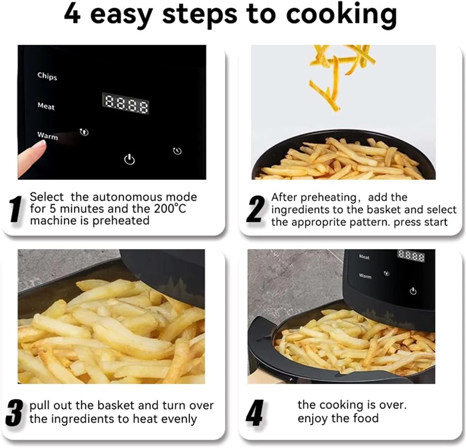 Friteuza cu aer cald, S-18 Air Fryer, 2400W, afisaj digital, LCD Touch control [4]