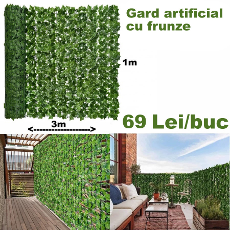 Decoratiuni - Gard artificial verde cu frunze, 300x100cm