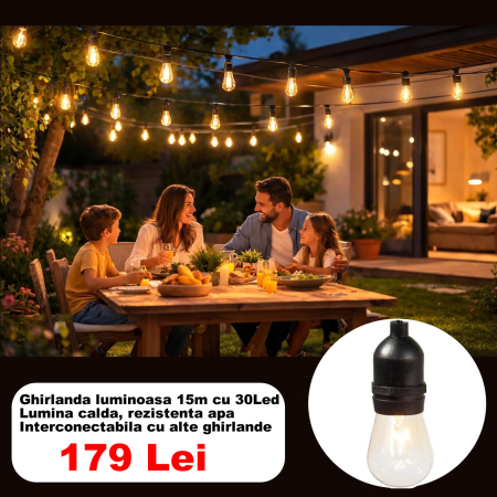 Ghirlanda luminoasa, interconectabila, 15 m cu 30 becuri E27 [2]