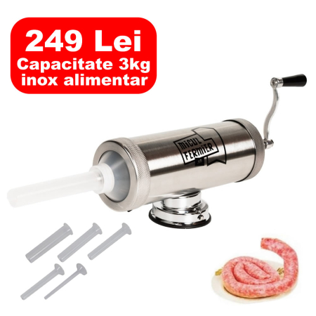 Aparate de umplut carnati - Masina de carnati Micul Fermier, 3 kg, orizontala cu 5 palnii