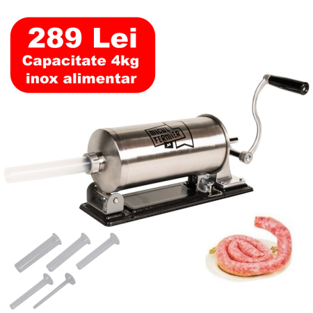 Aparate de umplut carnati - Masina de carnati Micul Fermier, 4 kg, orizontala cu 5 palnii