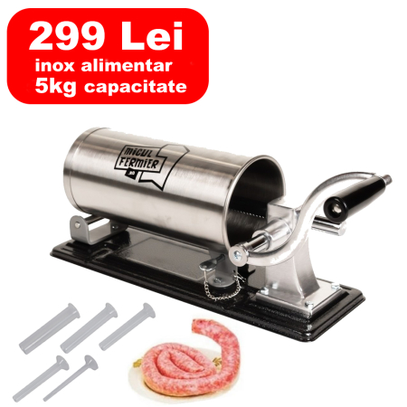 Aparate de umplut carnati - Masina de carnati Micul Fermier, 5 kg, orizontala cu 5 palnii
