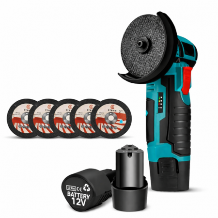 Polizor cu acumulator - Mini polizor 12v cu 5 discuri incluse, 2x acumulatori