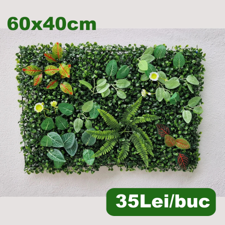 Decoratiuni - Panou verde multifloral artificial 40cm x 60cm