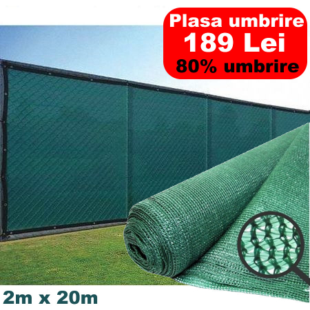 Plase umbrire - Plasa de umbrire Micul Fermier, 2x20m, 80g/mp, grad de umbrire 80%, material HDPE, protectie UV