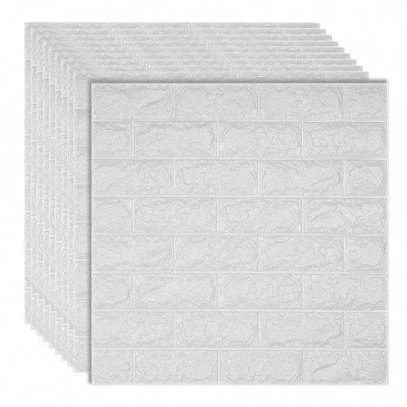 Tapet autoadeziv - Set 10 x Tapet 3D autoadeziv, Naimeed D3401 Alb, model Caramida, 70 x 77 cm