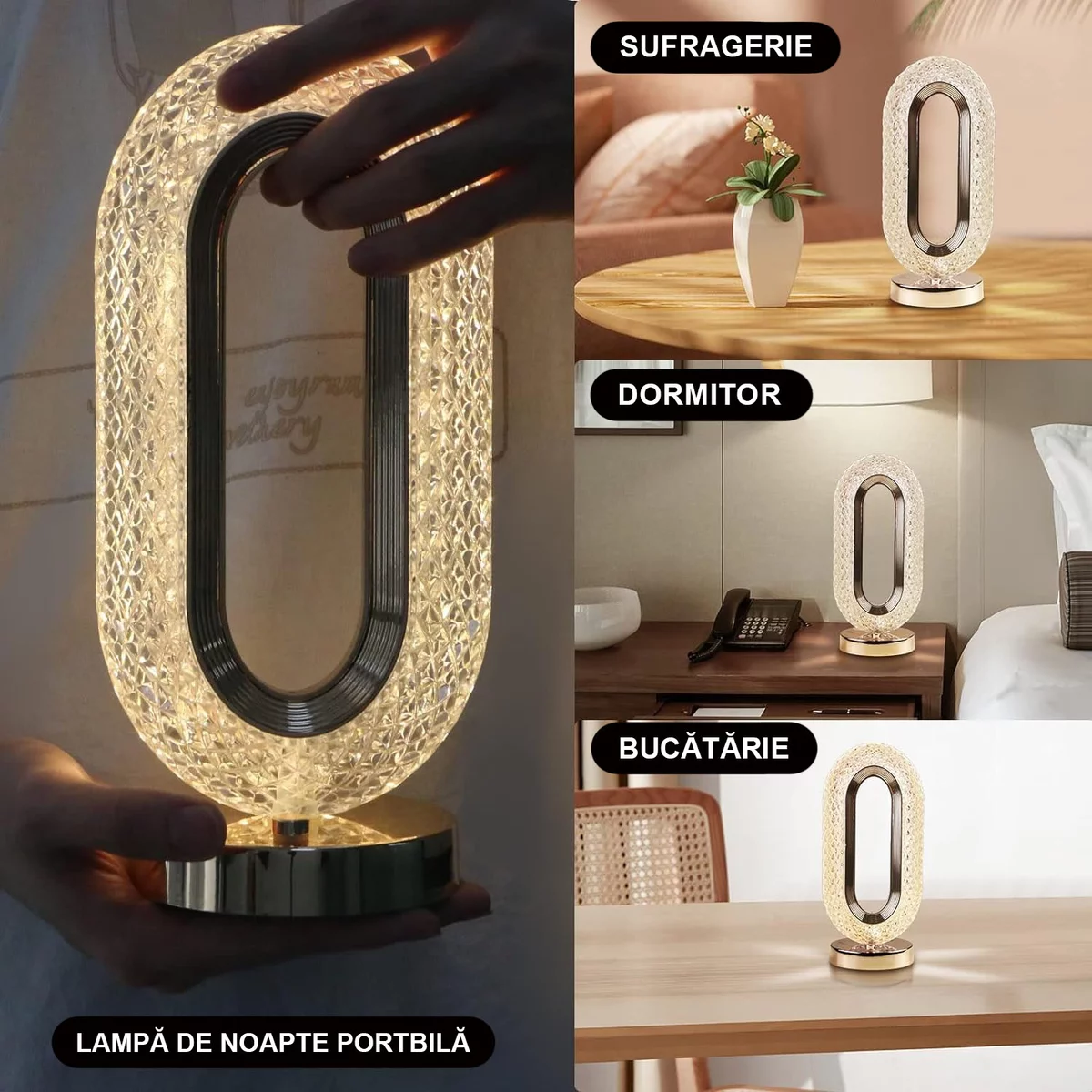 Set 2 x Lampa Diamond, Touch, USB, 3 moduri iluminare [4]