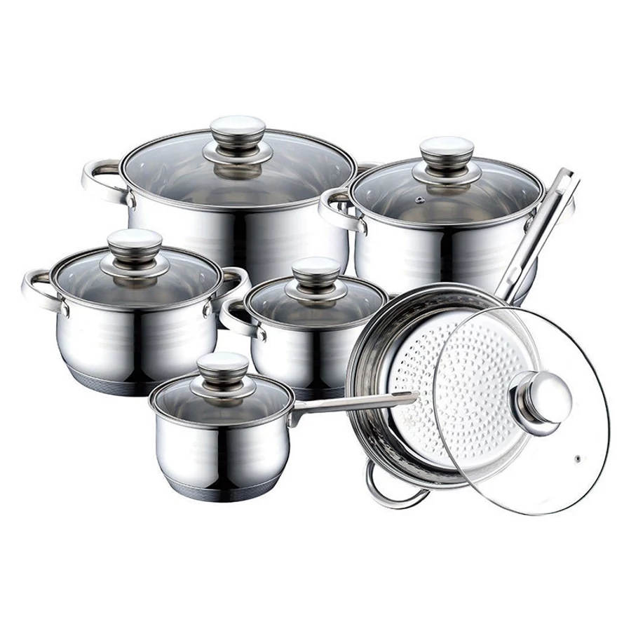 Seturi oale - Set Oale si tigaie BACHMAYER BM 1200, Fund multistrat 9 straturi, 12 piese, Inductie