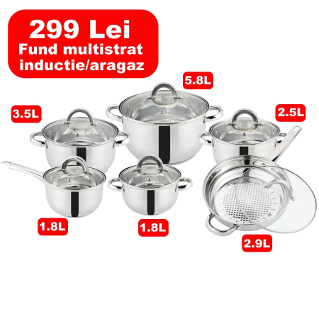 Seturi oale - Set Oale si tigaie Grunberg , fund multistrat , 12 piese, Inductie