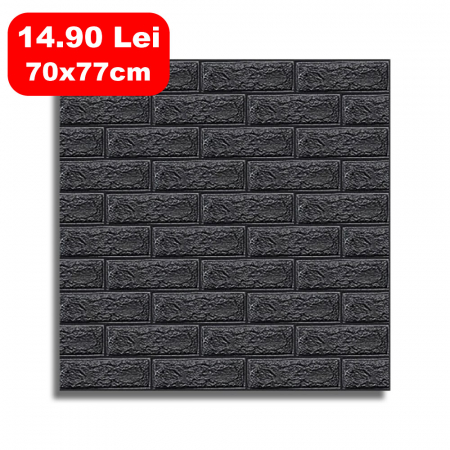 Tapet autoadeziv - Tapet 3D autoadeziv,D3402, model Caramida, 70 x 77 cm, 4mm grosime, Negru