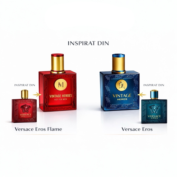 Set Parfumuri Bărbați 2x100 ml – Inspirate din Versace Eros Flame & Versace Eros | Apă de Parfum Persistente | Ideale Cadou | Vintage Heroes Montage Brands [2]