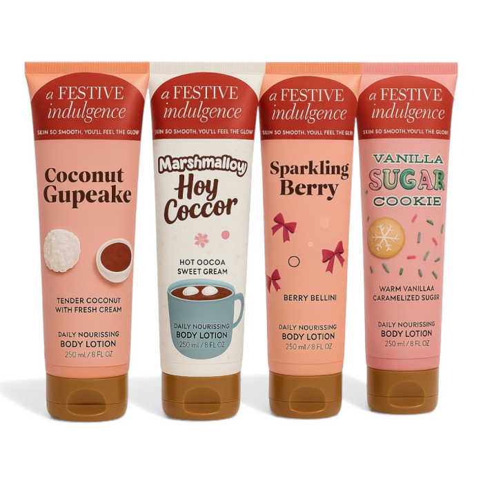 Set 4 Creme de Corp – Festive Collection (236 ml x 4)  Coconut Cupcake | Hot Chocolate | Sparkling Berry | Vanilla Sugar Cookie [1]