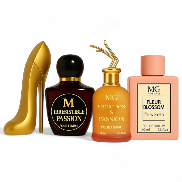 Set 4 Parfumuri de Dama – Style Girl Gold, Irresistible Passion, Seduction Passion, Fleur Blossom – 100 ml fiecare [1]