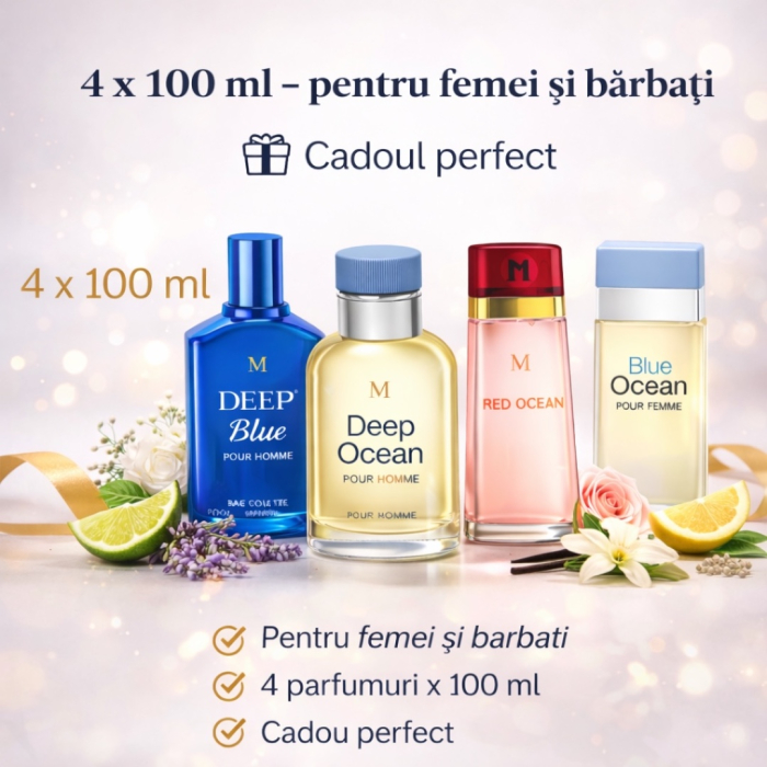 Set 4 parfumuri femei și bărbați inspirate din parfumuri Dolce & Gabbana – Cool Water, Light Blue și D&G Pour Femme – Deep Blue, Deep Ocean, Red Ocean, Blue Ocean – 4 x 100 ml [4]