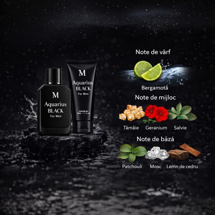 Set Cadou Bărbați Aquarius Black – Inspirat din Acqua di Giò Profumo Giorgio Armani | Parfum + Gel de Duș | Montage Brands [3]